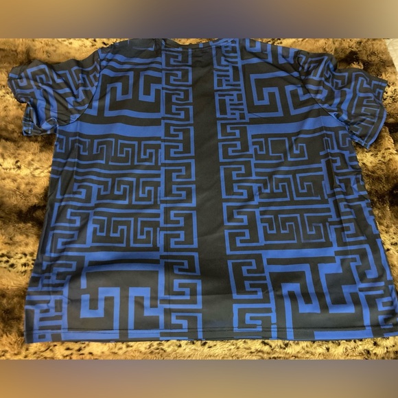 Aztec Ziggy-Zag Design Size 5XL Royal Blue/Black Tee Shirt NEW Extra Big Man Top - Picture 6 of 10